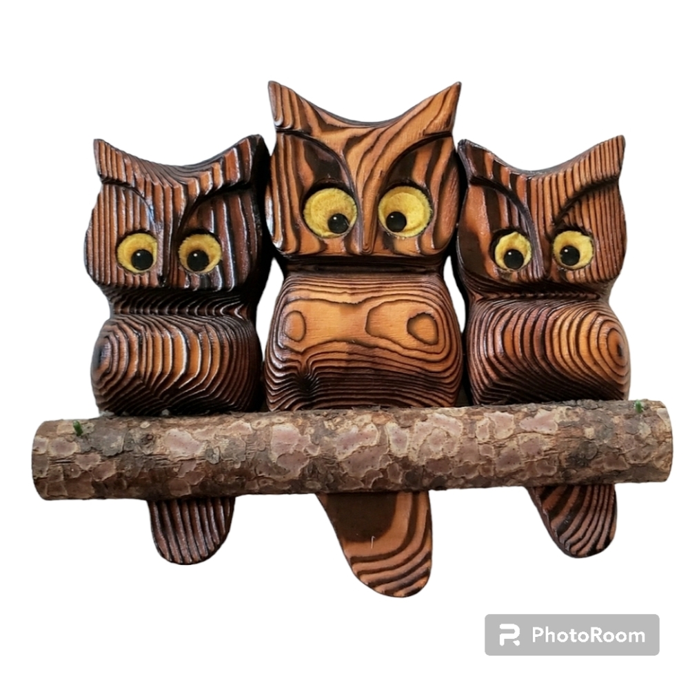 Wood Vintage Owl Trio